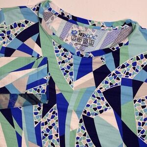 IBKUL Women's Large Brianna Blue Long Sleeve Mesh Mock Neck Golf Shirt